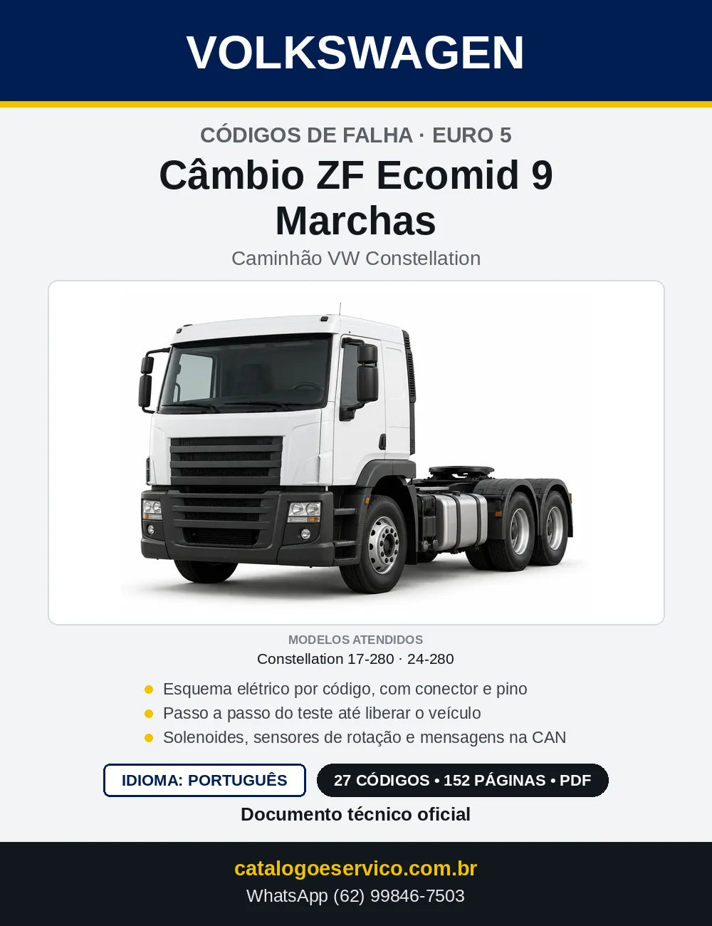 Capa — Códigos de Falha do Câmbio ZF Ecomid 9 Marchas (TCU) VW Constellation 17-280 e 24-280 com Esquemas Elétricos