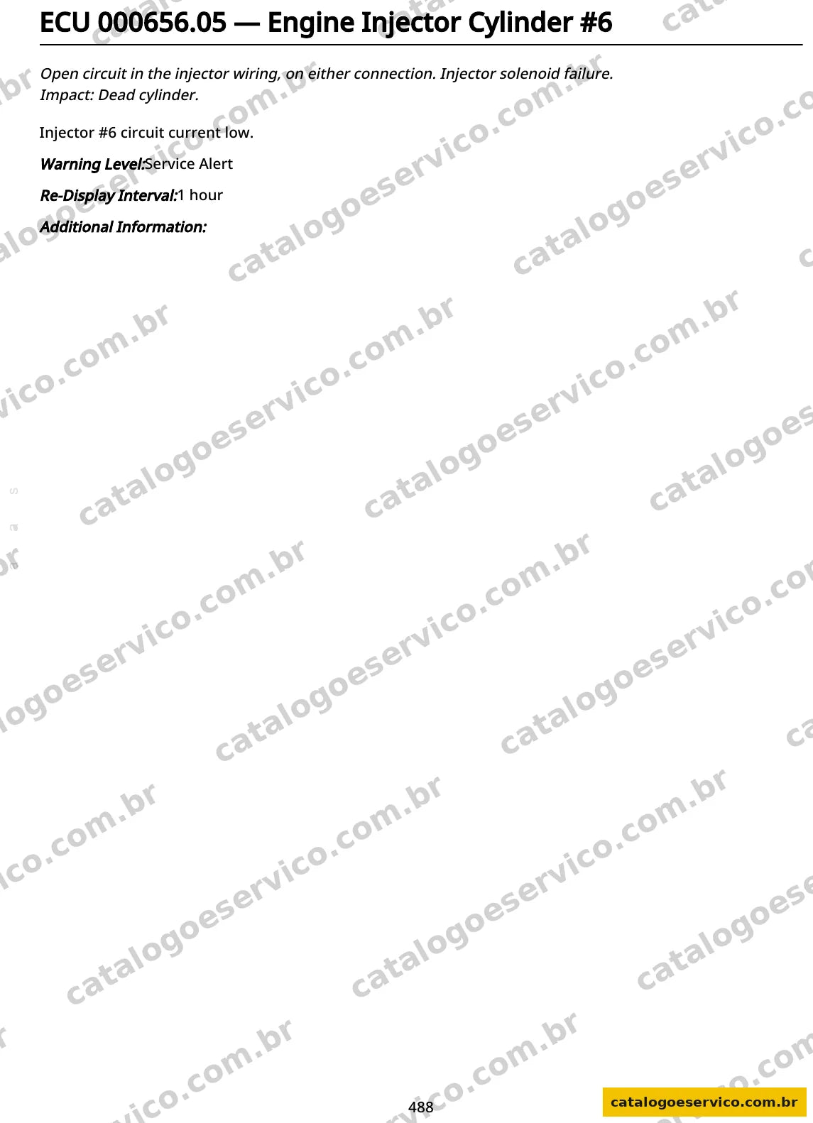 Código de falha ECU 000656.05 injetor cilindro 6 - John Deere M4030 M4040