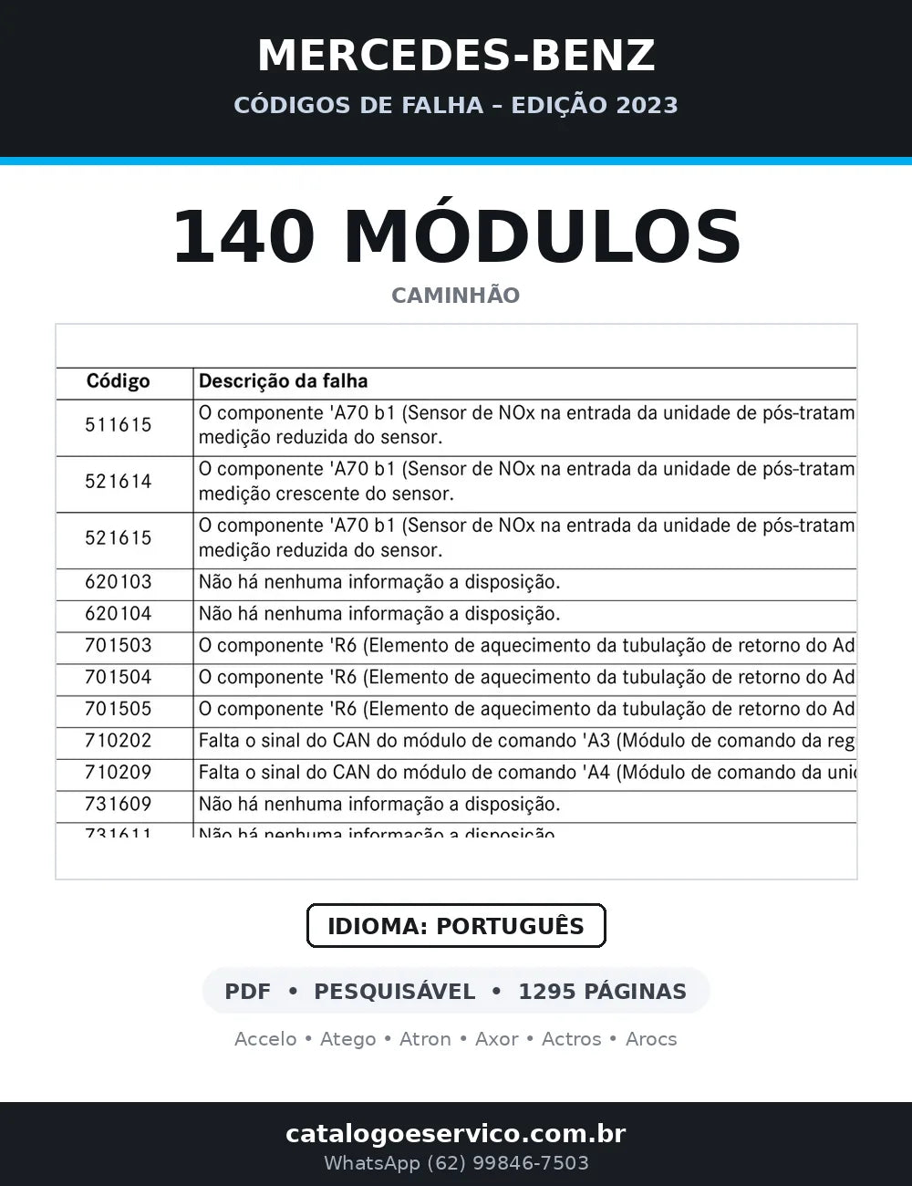 Capa da tabela de códigos de falha Mercedes-Benz Caminhões 2023 em PDF