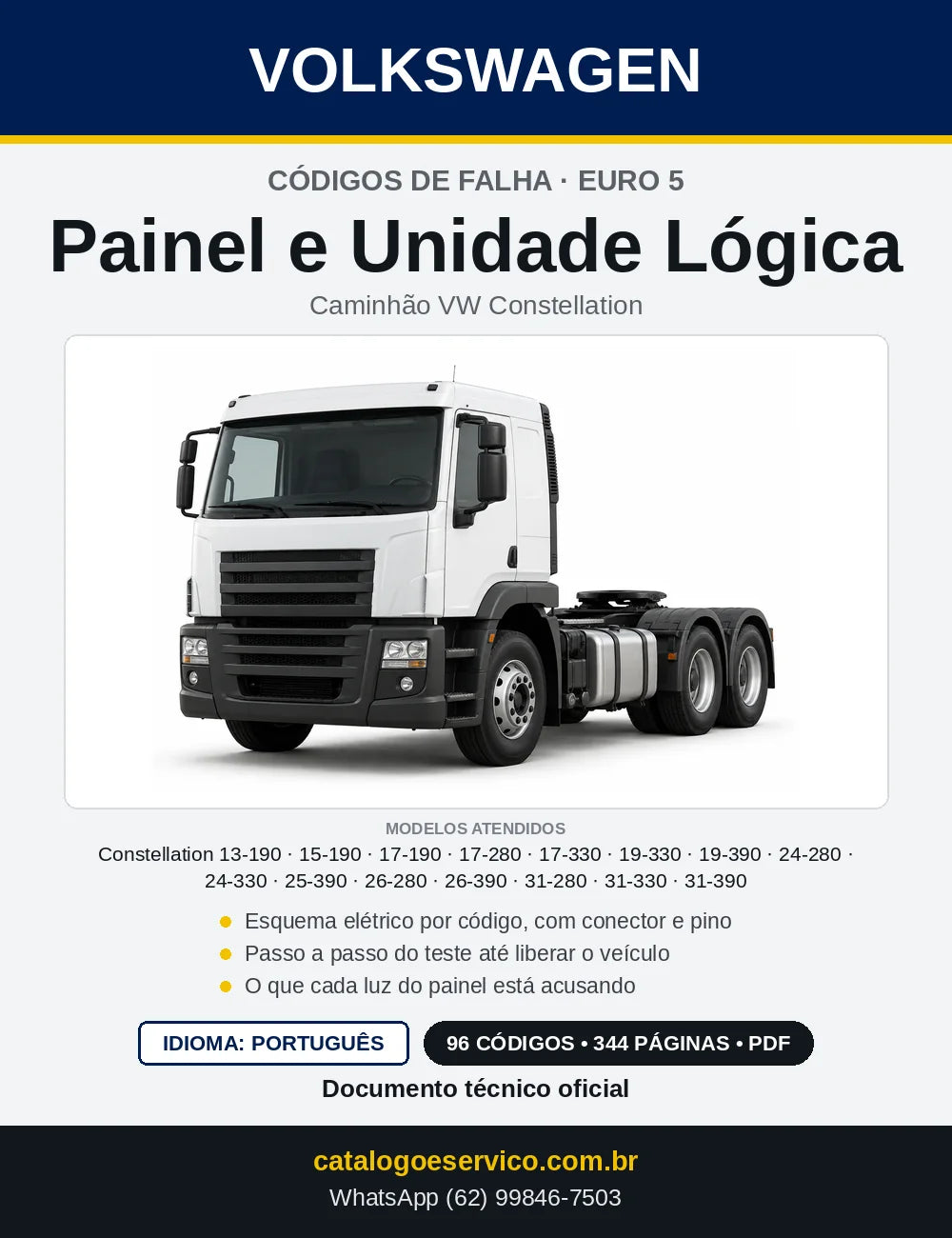 Capa — Códigos de Falha do Painel e Unidade Lógica (LU) VW Constellation Euro 5 com Esquemas Elétricos (13-190 a 31-390)
