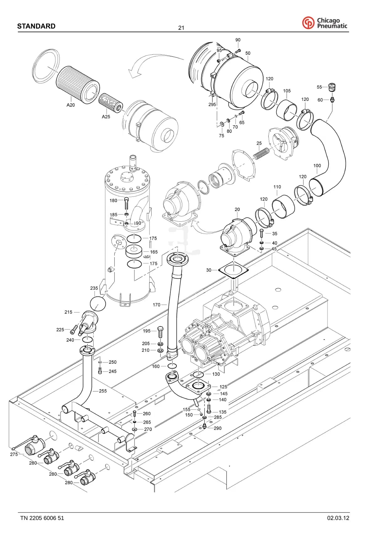Chicago Pneumatic Compressor de Ar Portátil CPS 800 20 — compressor, vista explodida 3