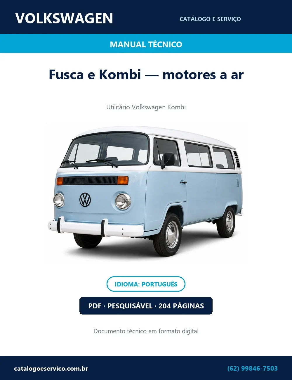 Manual Técnico Volkswagen VW a ar — Fusca e Kombi — 204 págs. — capa
