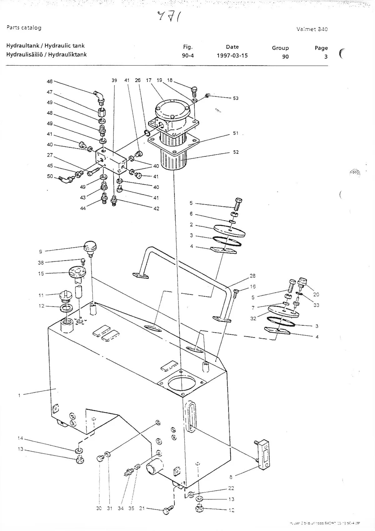 Valmet Demontera Hidraulica 840 — equipamento florestal, vista explodida 3