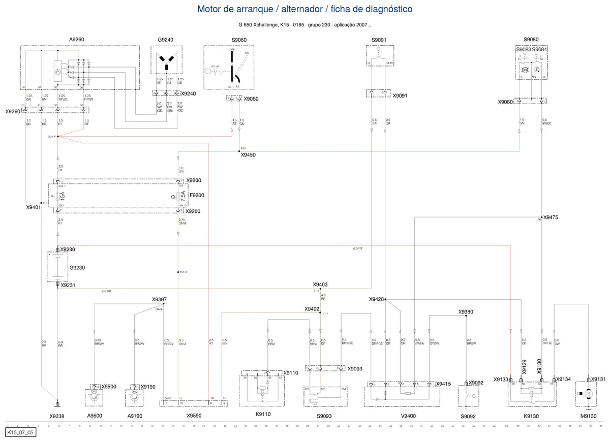 Página do Diagrama Elétrico BMW G 650 Xchallenge — esquema de fiação em PDF