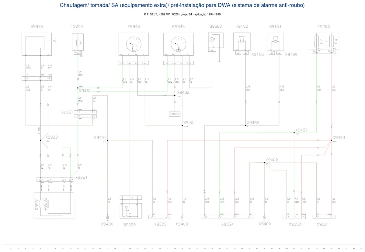 Página do Diagrama Elétrico BMW K 1100 LT — esquema de fiação em PDF