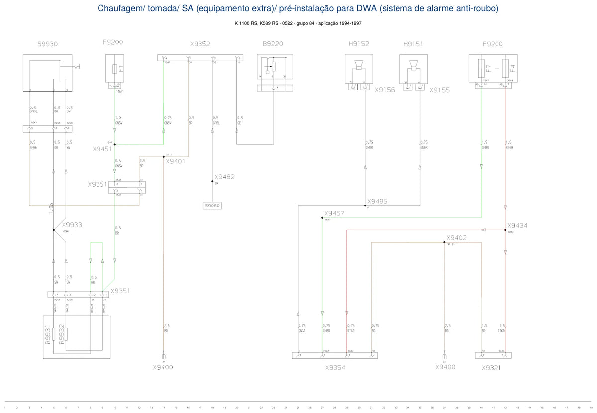 Página do Diagrama Elétrico BMW K 1100 RS — esquema de fiação em PDF