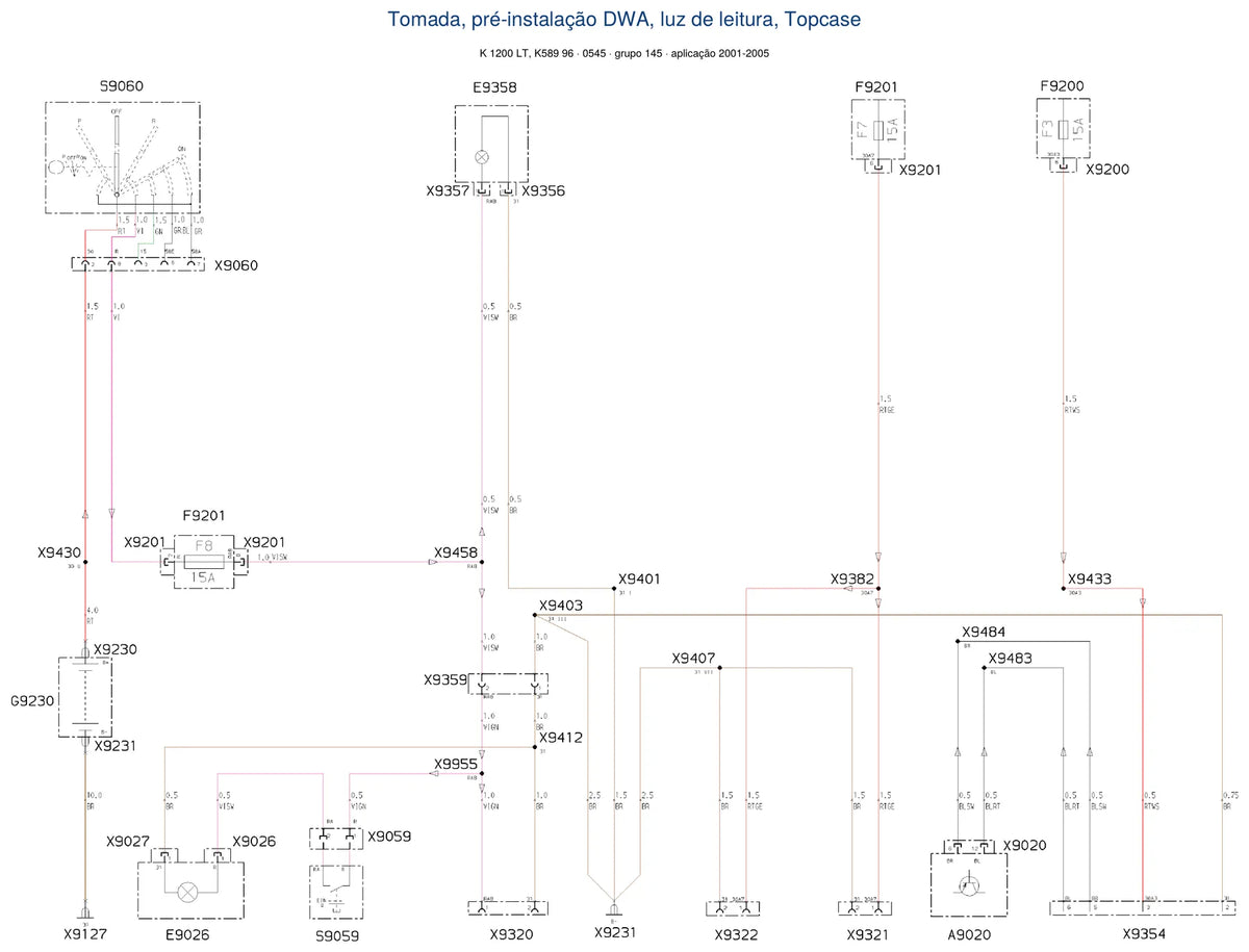 Página do Diagrama Elétrico BMW K 1200 LT — esquema de fiação em PDF
