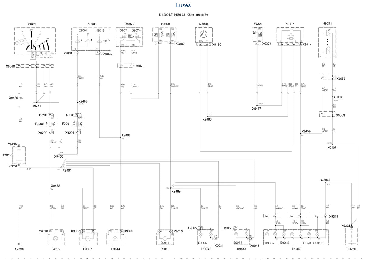 Página do Diagrama Elétrico BMW K 1200 LT — esquema de fiação em PDF