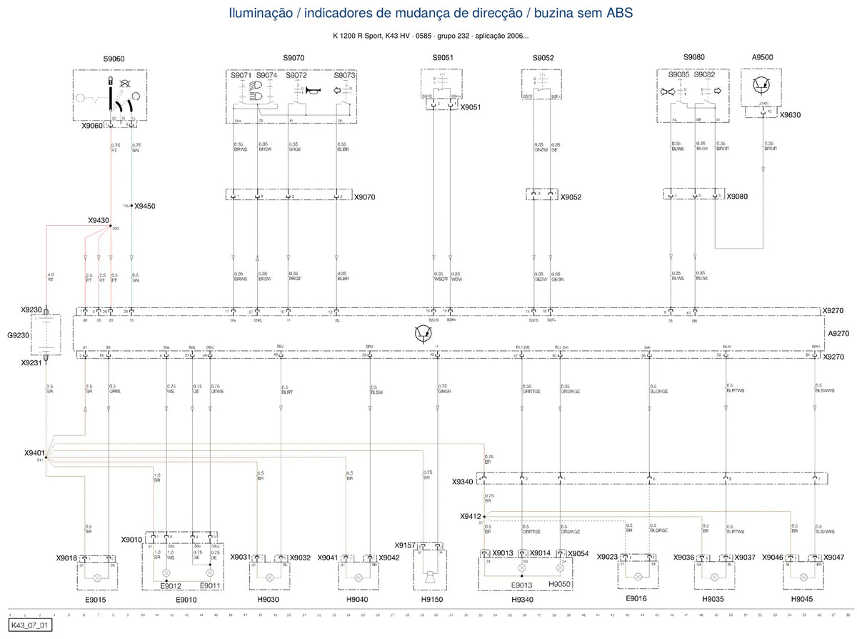 Página do Diagrama Elétrico BMW K 1200 R Sport — esquema de fiação em PDF