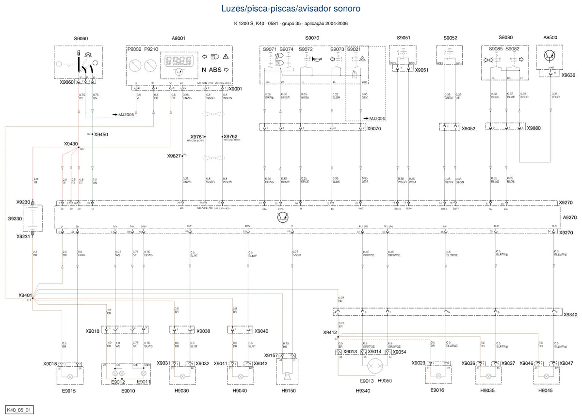 Página do Diagrama Elétrico BMW K 1200 S — esquema de fiação em PDF