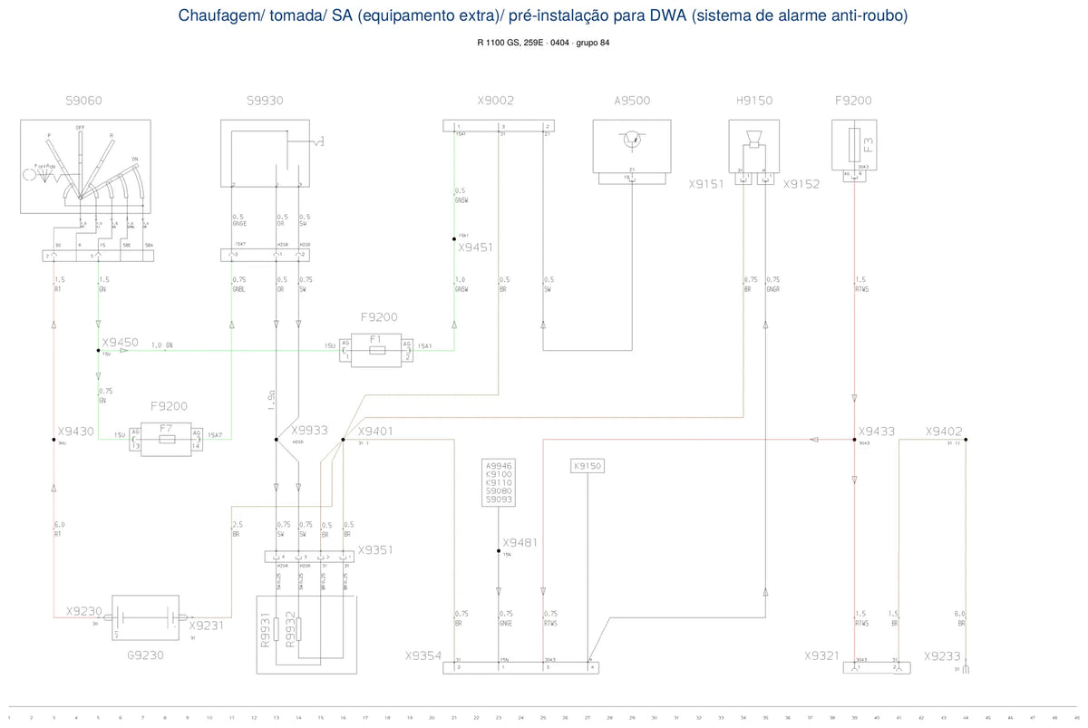 Página do Diagrama Elétrico BMW R 1100 GS — esquema de fiação em PDF