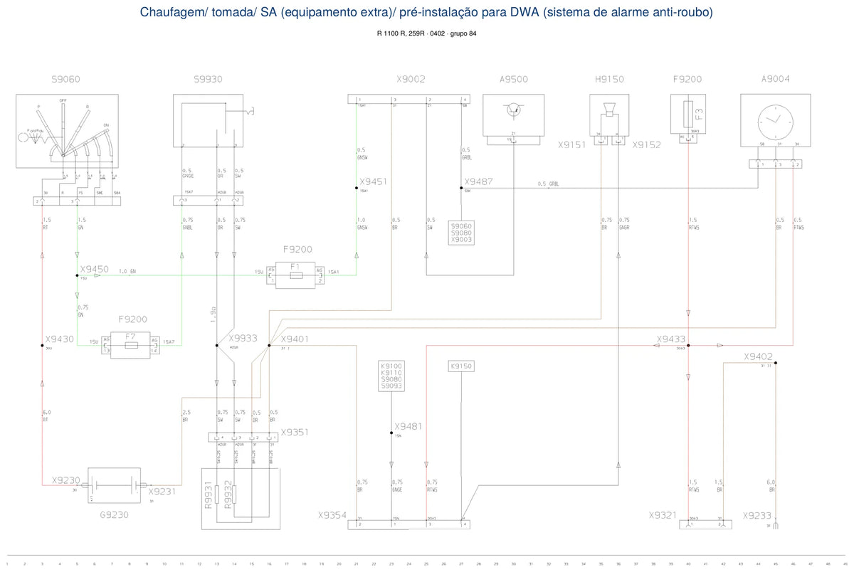 Página do Diagrama Elétrico BMW R 1100 R — esquema de fiação em PDF