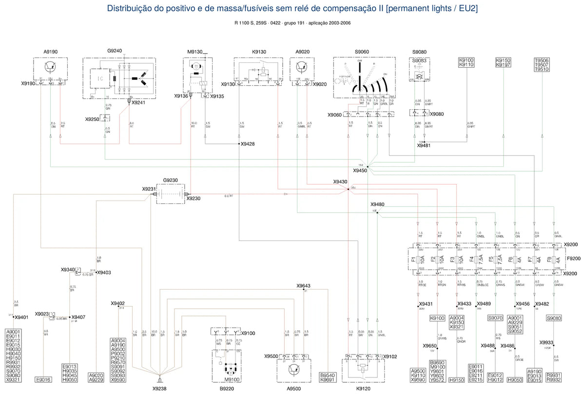 Página do Diagrama Elétrico BMW R 1100 S — esquema de fiação em PDF