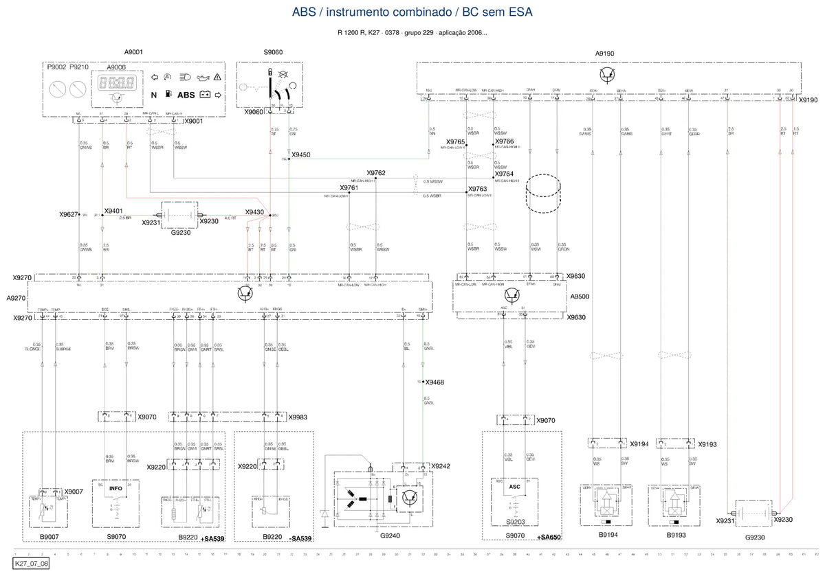 Página do Diagrama Elétrico BMW R 1200 R — esquema de fiação em PDF