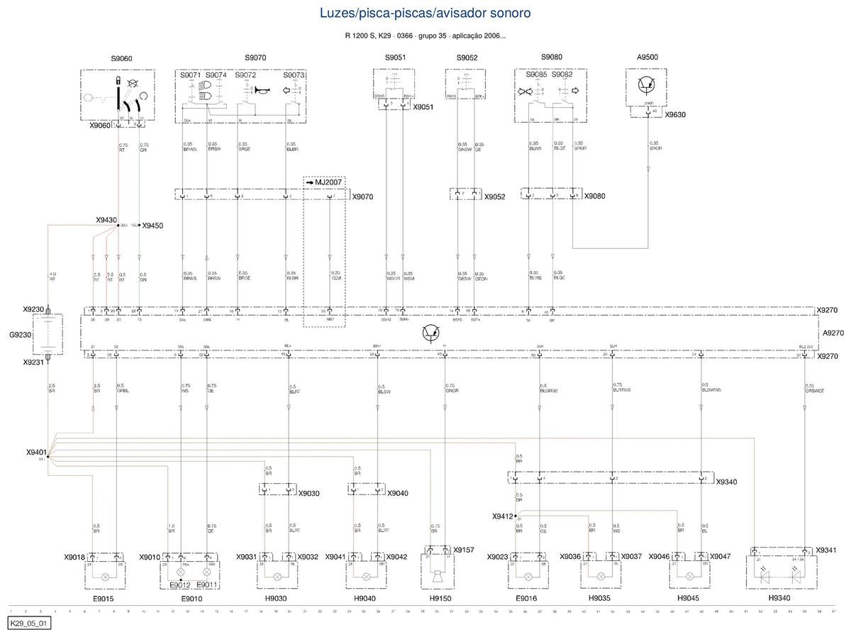 Página do Diagrama Elétrico BMW R 1200 S — esquema de fiação em PDF