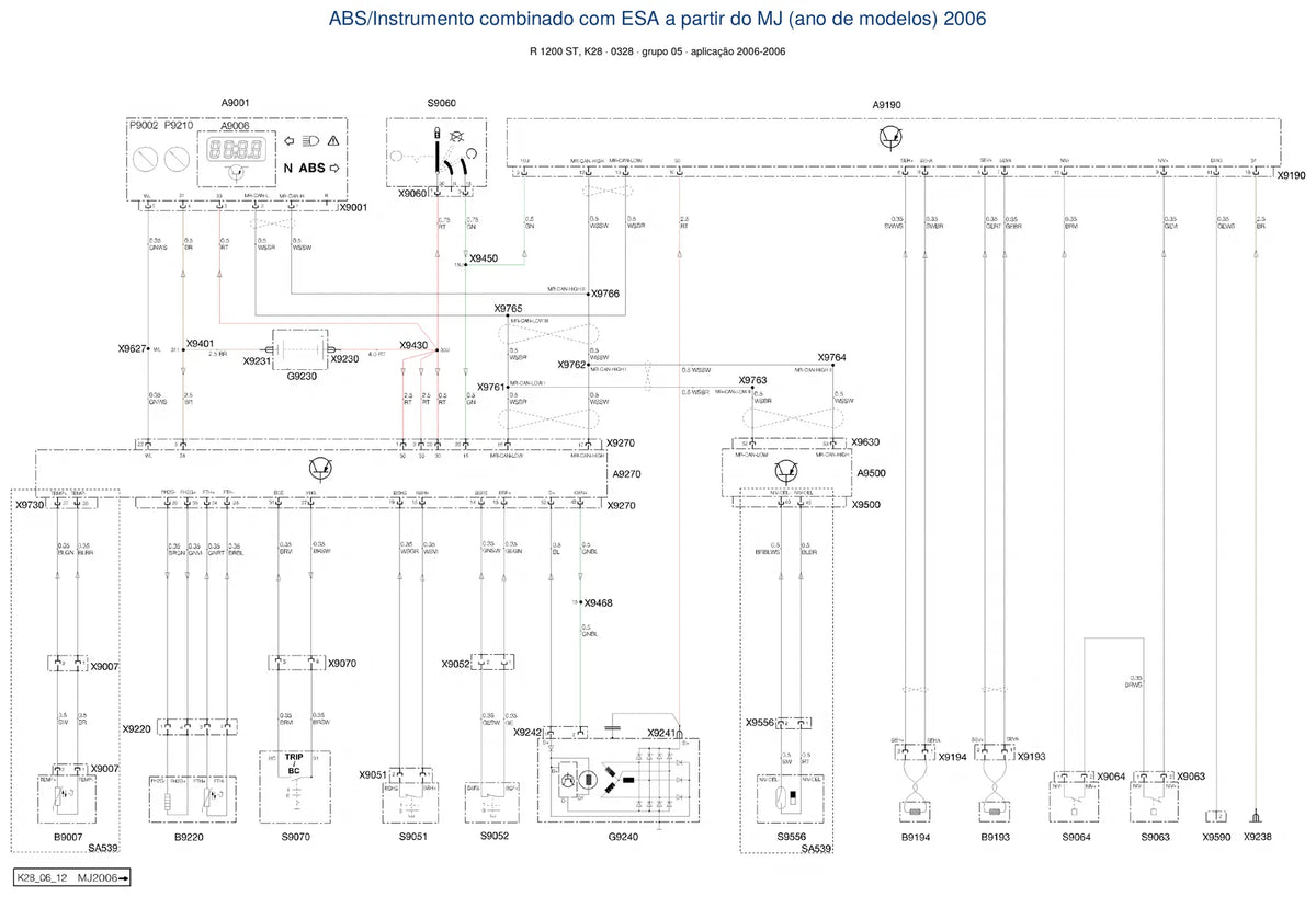 Página do Diagrama Elétrico BMW R 1200 ST — esquema de fiação em PDF