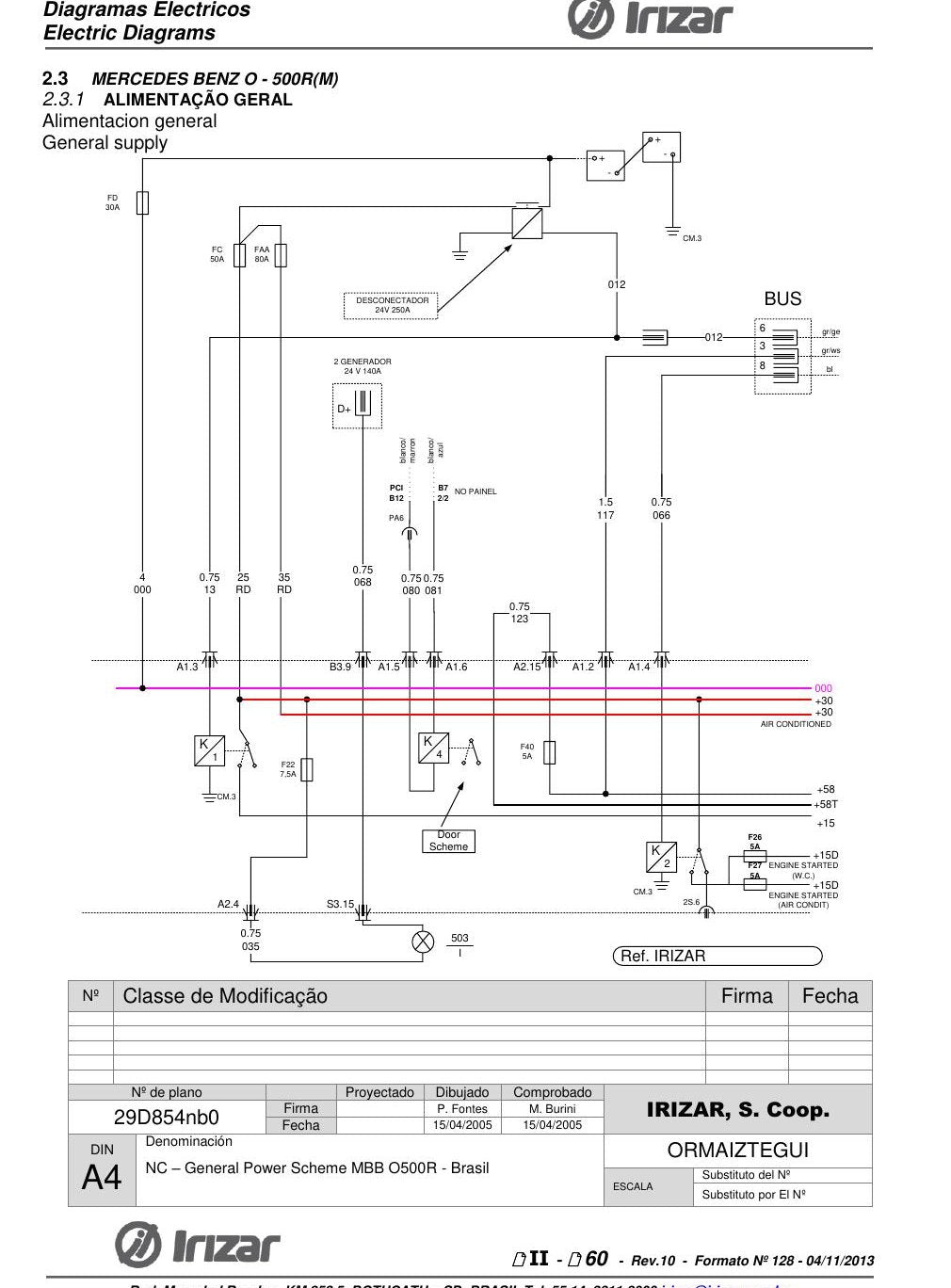 Diagrama Elétrico Irizar Century — 172 paginas e interface para MB, VW, Volvo - diagrama 1