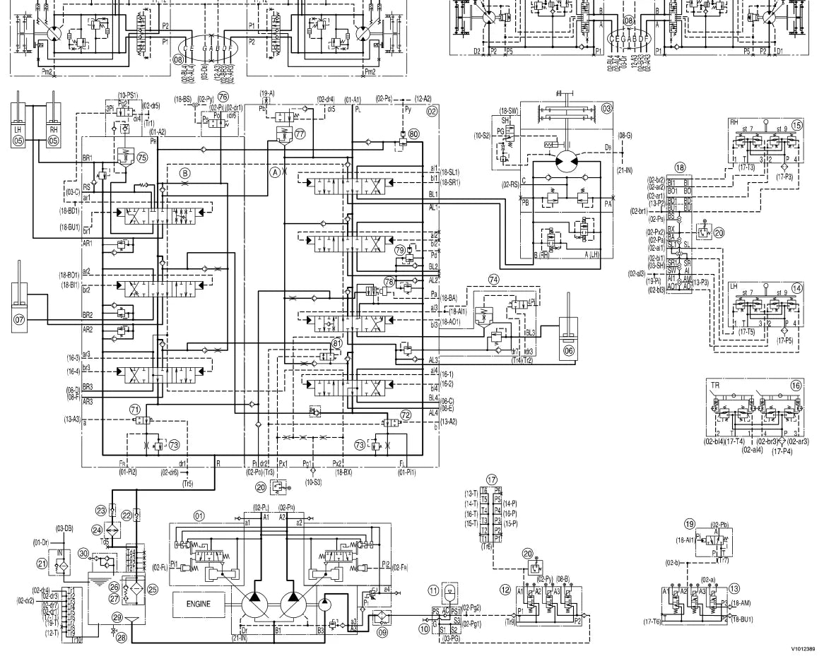 Prancha de diagrama elétrico e hidráulico — Volvo EC140B LC / EC140B (amostra 2 de 2)