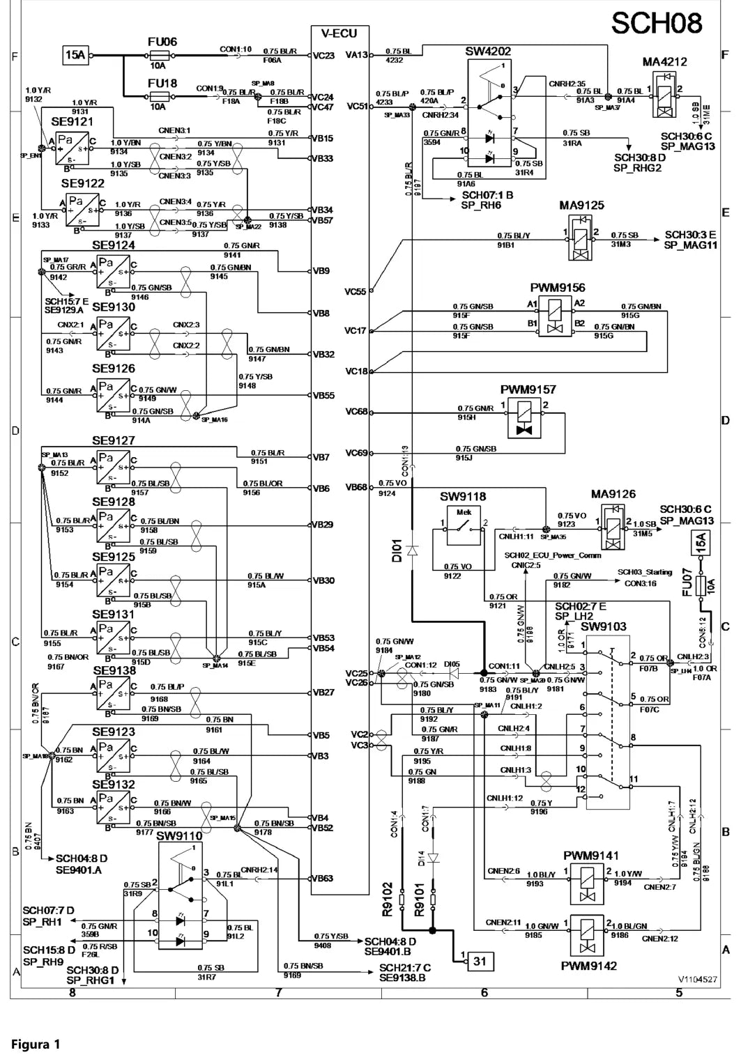 Prancha de diagrama elétrico e hidráulico — Volvo EC140D LM (amostra 1 de 2)