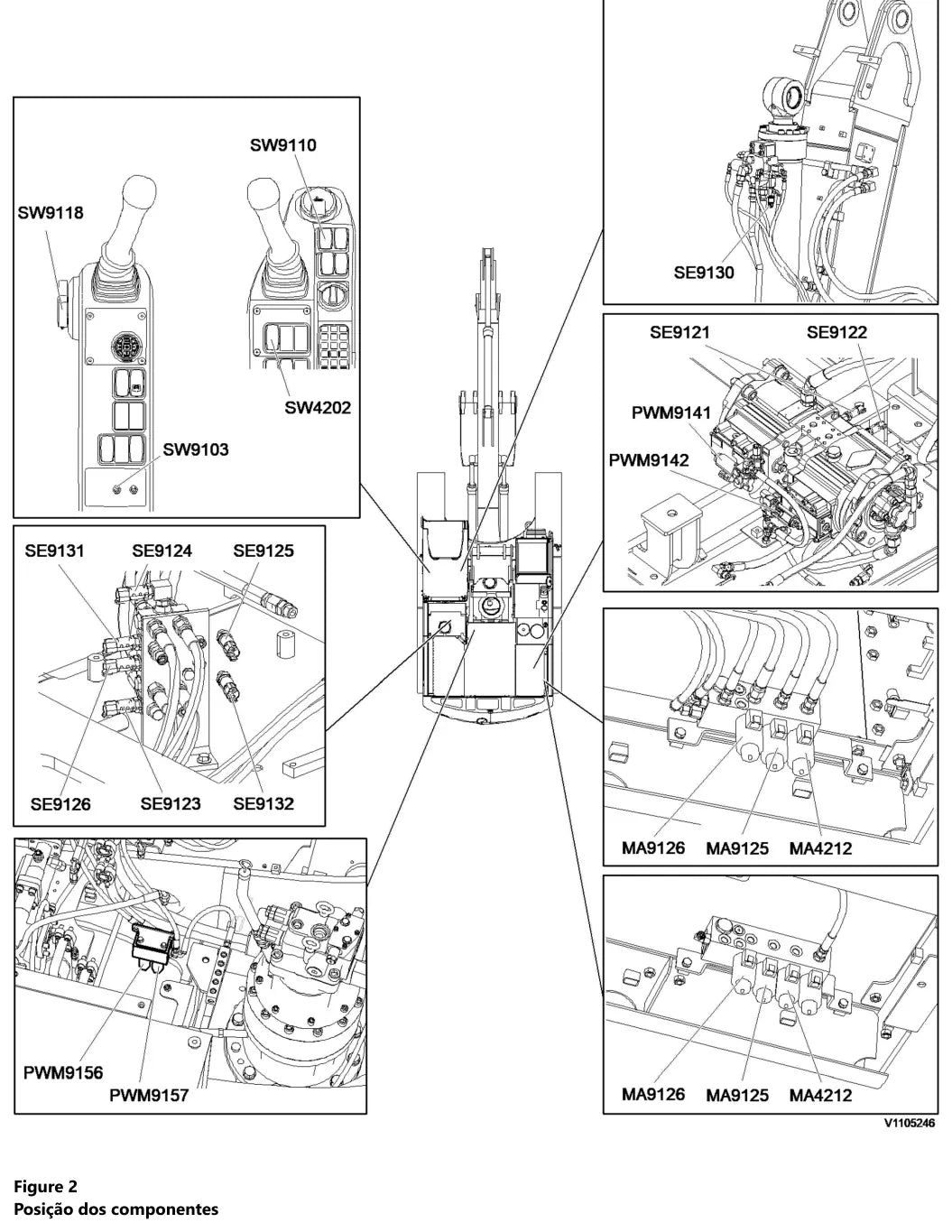 Prancha de diagrama elétrico e hidráulico — Volvo EC220D L / EC220D (amostra 2 de 2)