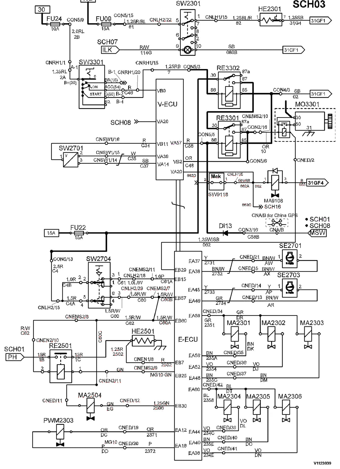 Prancha de diagrama elétrico e hidráulico — Volvo EC240B LC / EC240B (amostra 1 de 2)