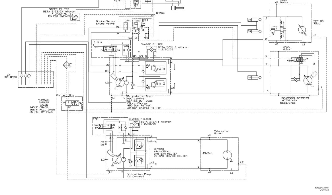 Prancha de diagrama elétrico e hidráulico — Volvo SD105 (amostra 2 de 2)