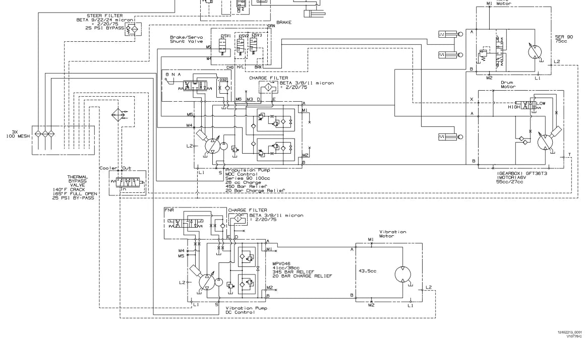 Prancha de diagrama elétrico e hidráulico — Volvo SD105F (amostra 2 de 2)