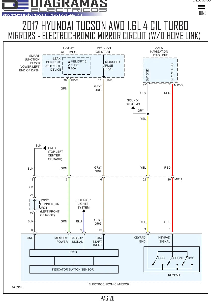 Diagramas Elétricos Hyundai Tucson AWD 1.6L Turbo 2017 — página interna com diagrama técnico