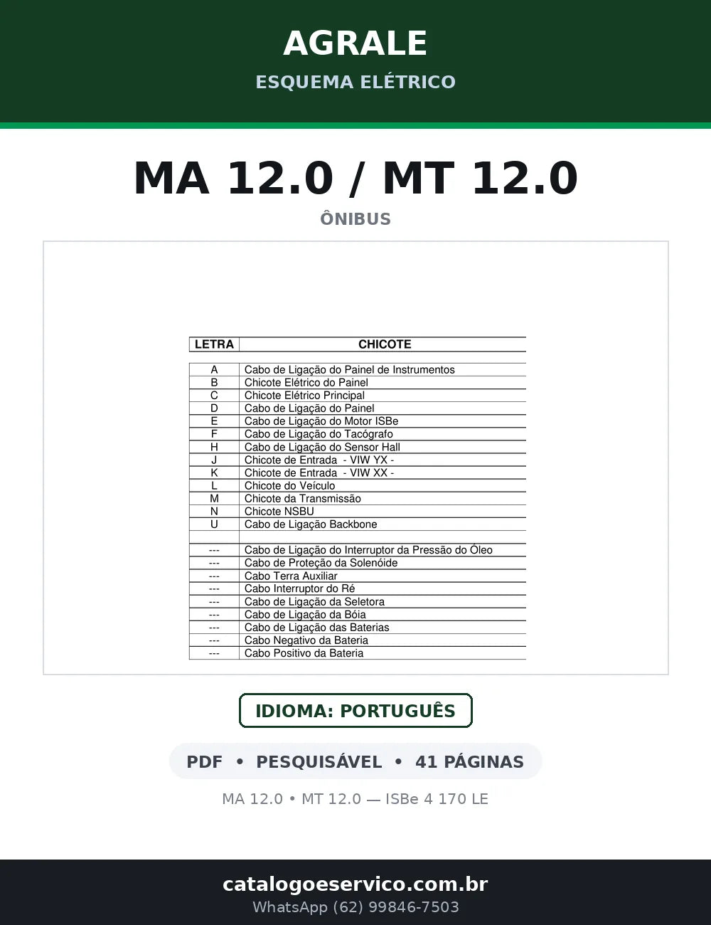 Capa do esquema elétrico Agrale MA 12.0/MT 12.0 em PDF — MA 12.0, MT 12.0 — ISBe 4 170 LE