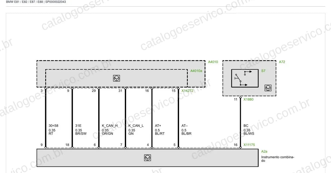 Exemplo de diagrama do Esquema Elétrico BMW Série 1 E81 / E82 / E87 / E88 e Série 3 E90 a E93 — página 2
