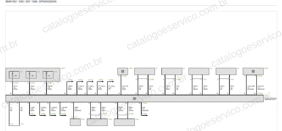 Exemplo de diagrama do Esquema Elétrico BMW Série 1 E81 / E82 / E87 / E88 e Série 3 E90 a E93 — página 4
