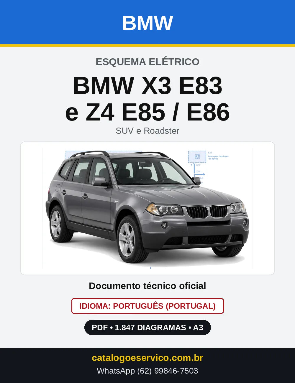 Capa do Esquema Elétrico BMW X3 E83 e Z4 E85 / E86 — diagramas elétricos em PDF