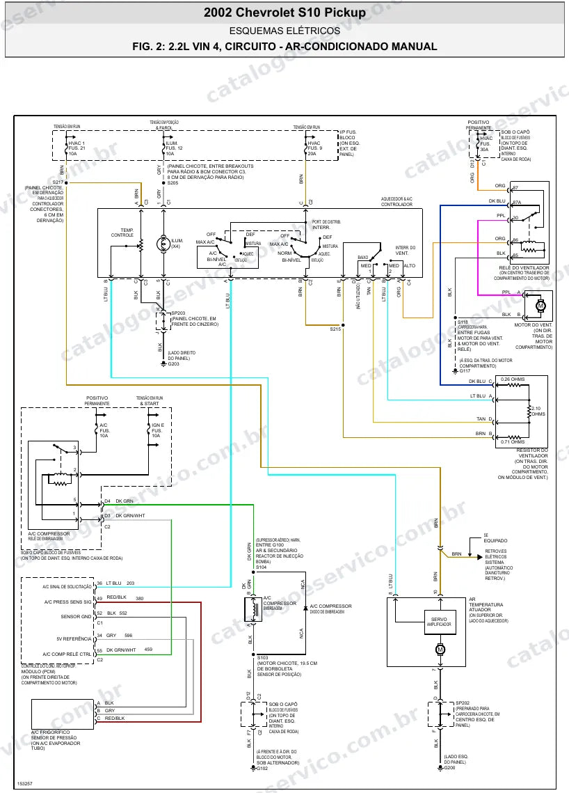 Diagrama elétrico Chevrolet S10 Pickup 2002 — ar-condicionado