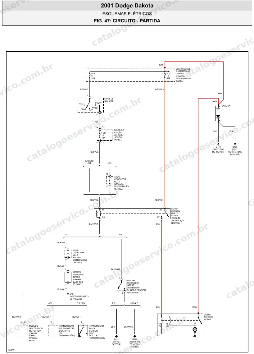 Diagrama elétrico Dodge Dakota 2001 — partida e carga