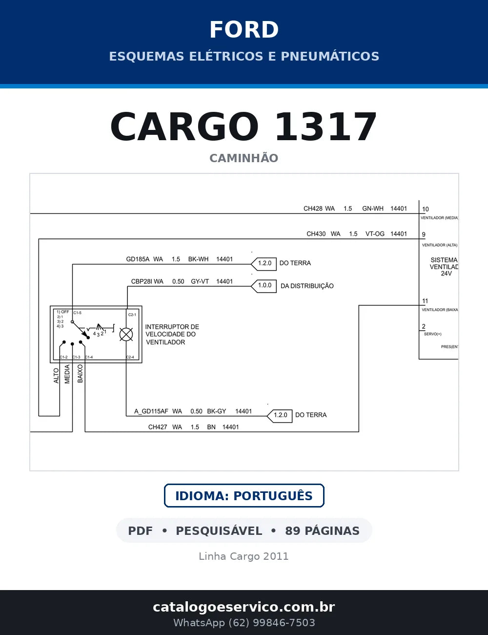 Capa do esquema elétrico do Ford Cargo 1317 em PDF com 89 páginas