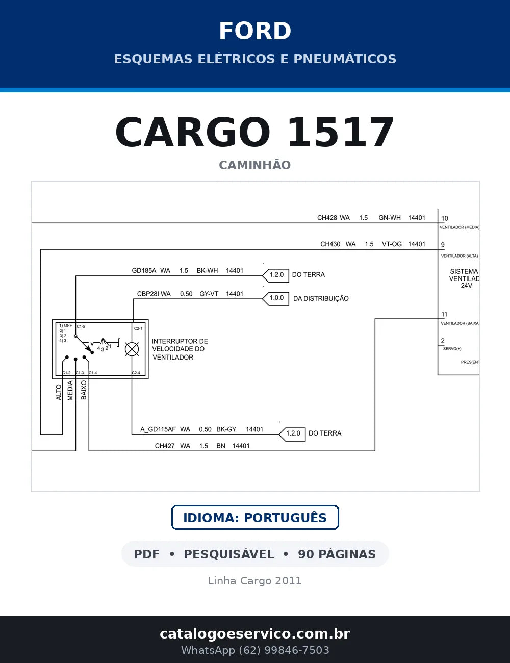 Capa do esquema elétrico do Ford Cargo 1517 em PDF com 90 páginas