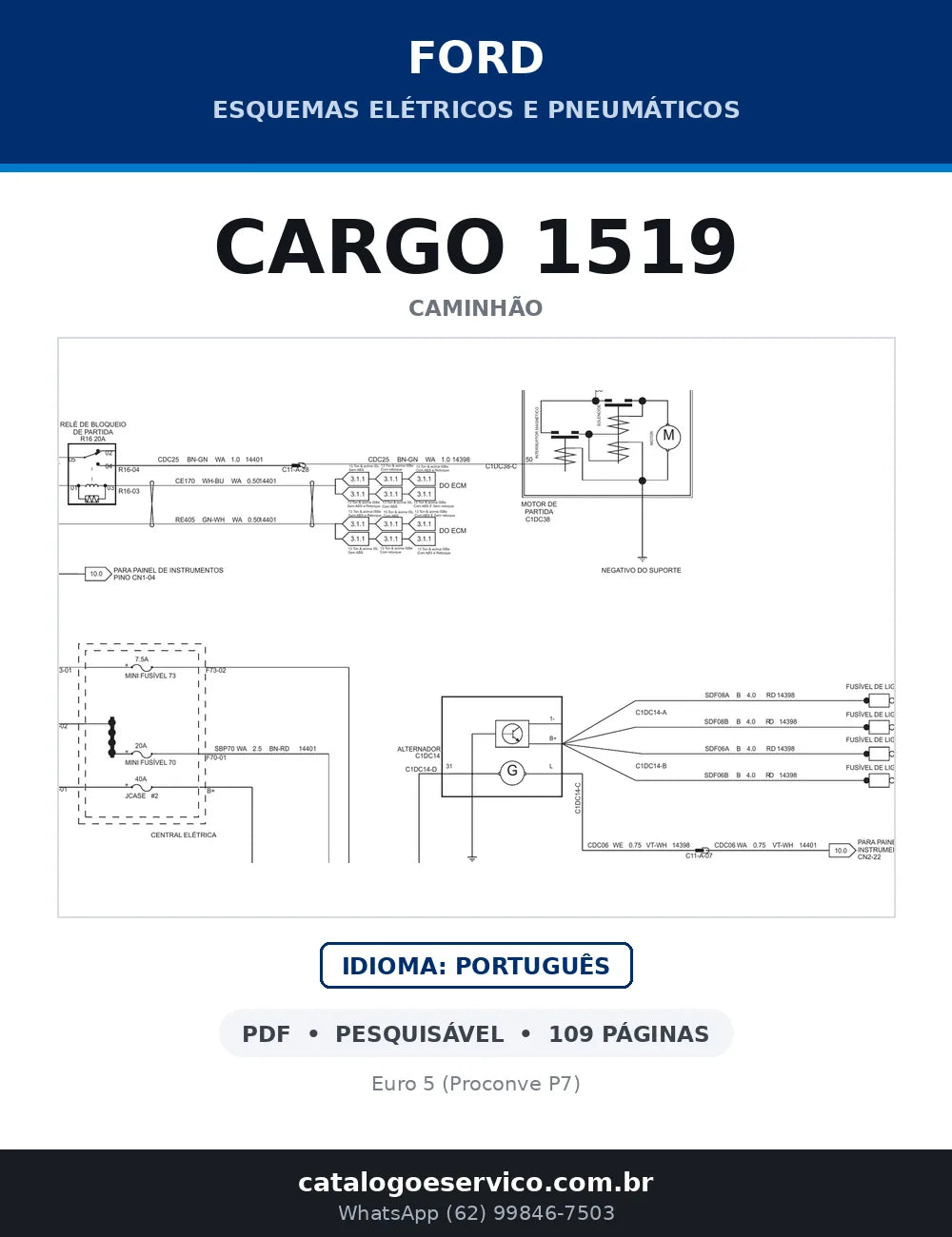 Capa do esquema elétrico do Ford Cargo 1519 em PDF com 109 páginas