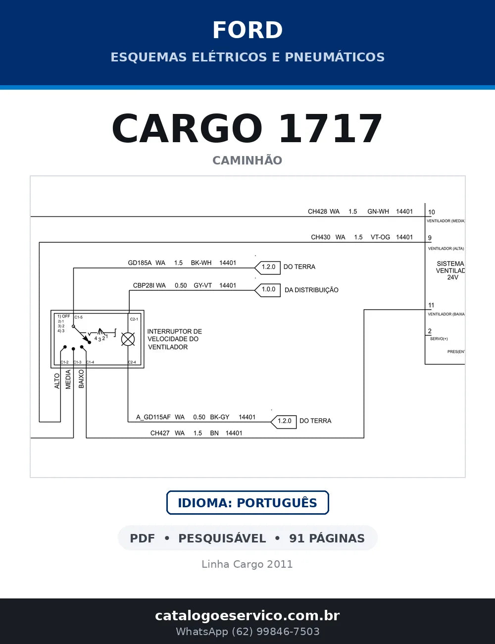 Capa do esquema elétrico do Ford Cargo 1717 em PDF com 91 páginas