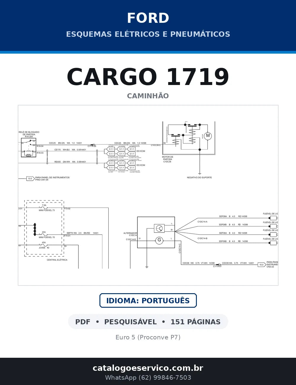 Capa do esquema elétrico do Ford Cargo 1719 em PDF com 151 páginas