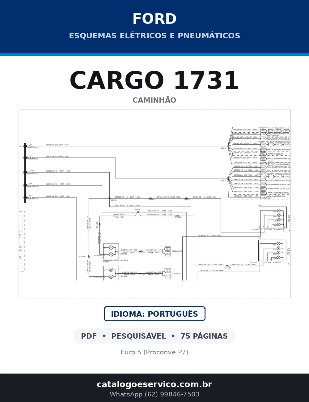 Capa do esquema elétrico do Ford Cargo 1731 em PDF com 75 páginas