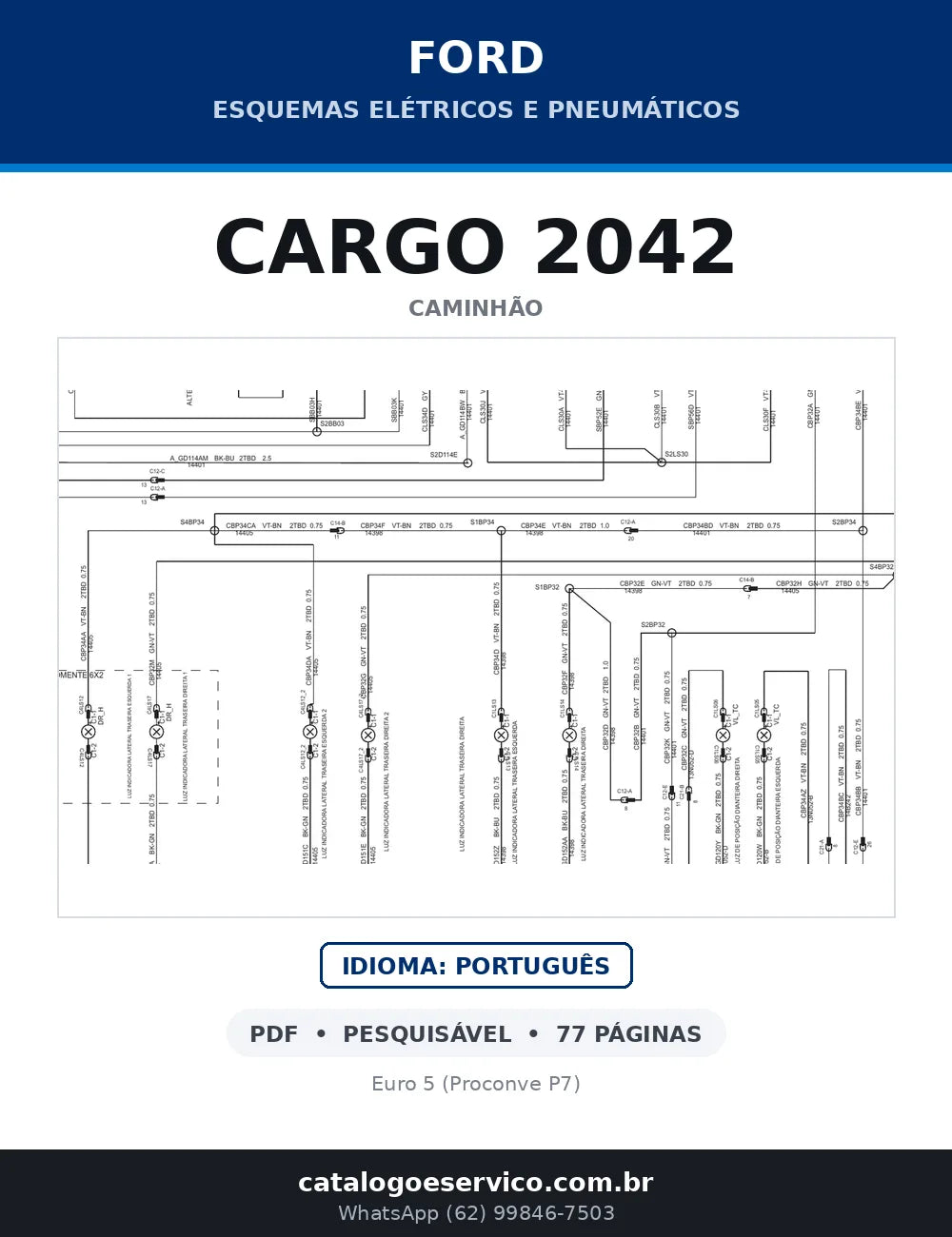 Capa do esquema elétrico do Ford Cargo 2042 em PDF com 77 páginas