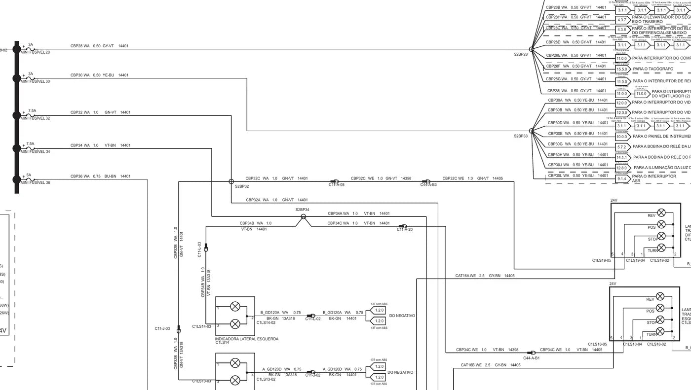 Folha de diagrama elétrico do Ford Cargo 2623