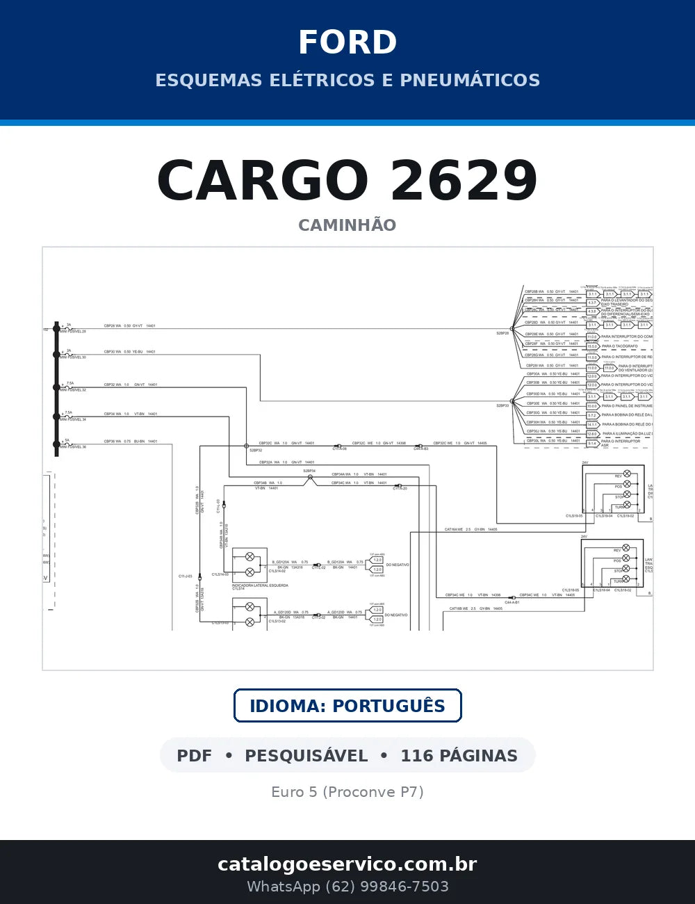 Capa do esquema elétrico do Ford Cargo 2629 em PDF com 116 páginas