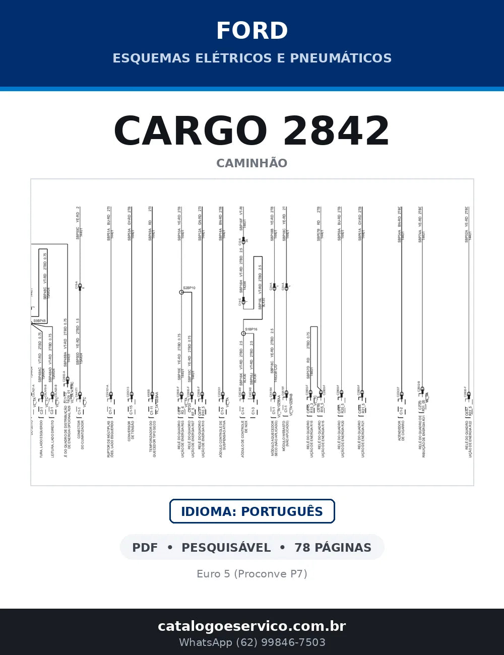 Capa do esquema elétrico do Ford Cargo 2842 em PDF com 78 páginas
