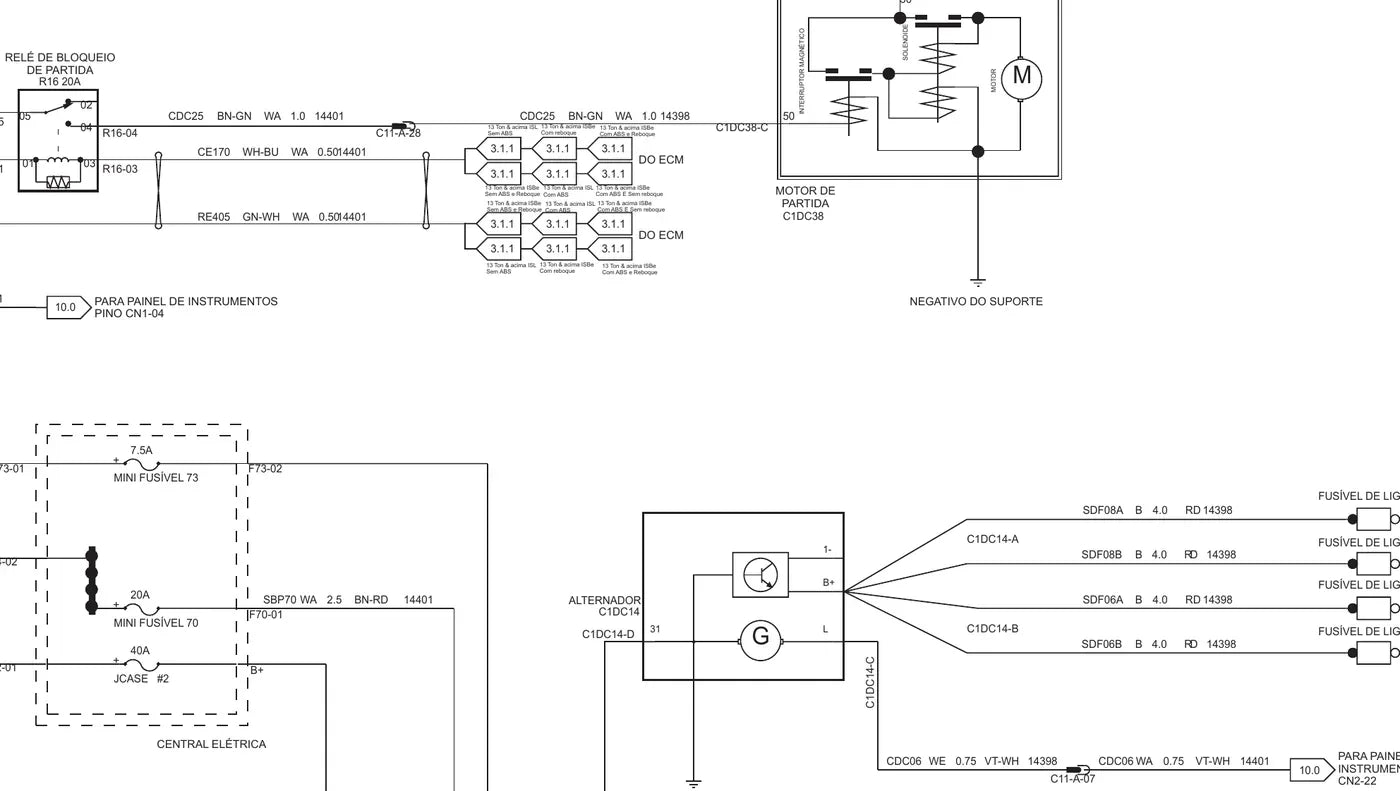 Folha de diagrama elétrico do Ford Cargo 3129