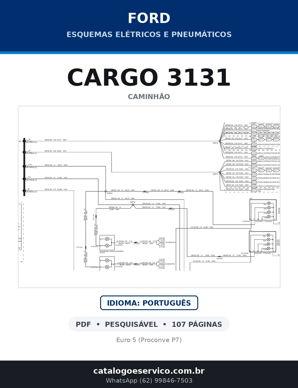 Capa do esquema elétrico do Ford Cargo 3131 em PDF com 107 páginas