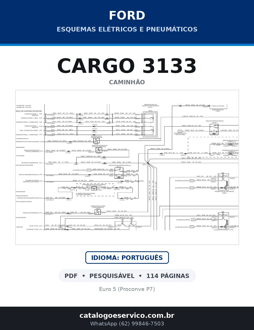 Capa do esquema elétrico do Ford Cargo 3133 em PDF com 114 páginas