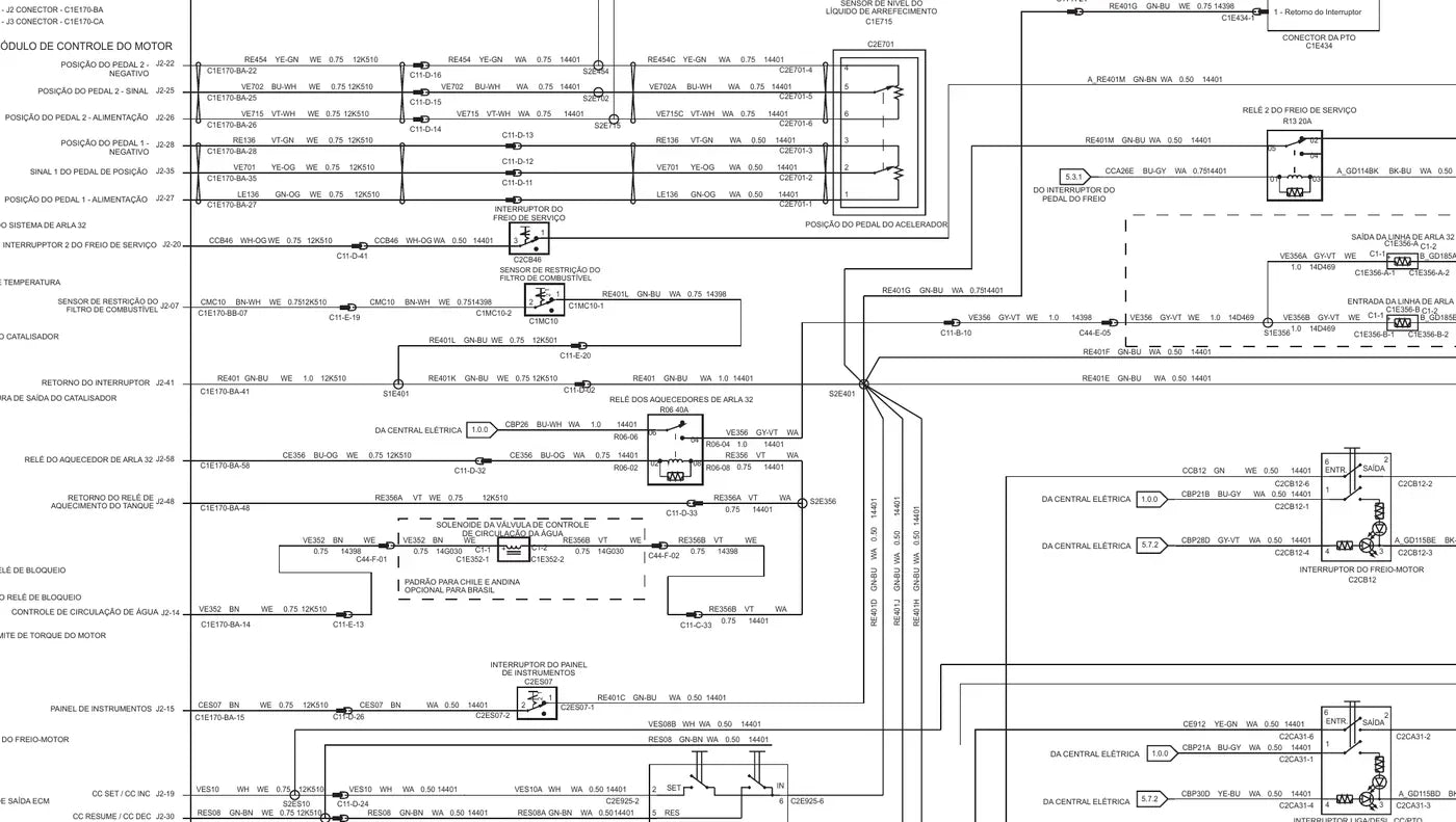 Folha de diagrama elétrico do Ford Cargo 3133