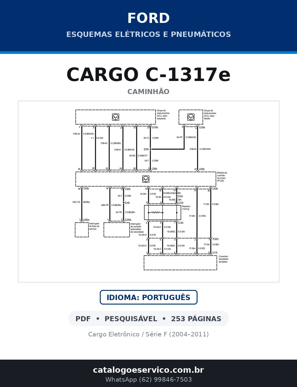 Capa do esquema elétrico do Ford Cargo C-1317e em PDF com 253 páginas