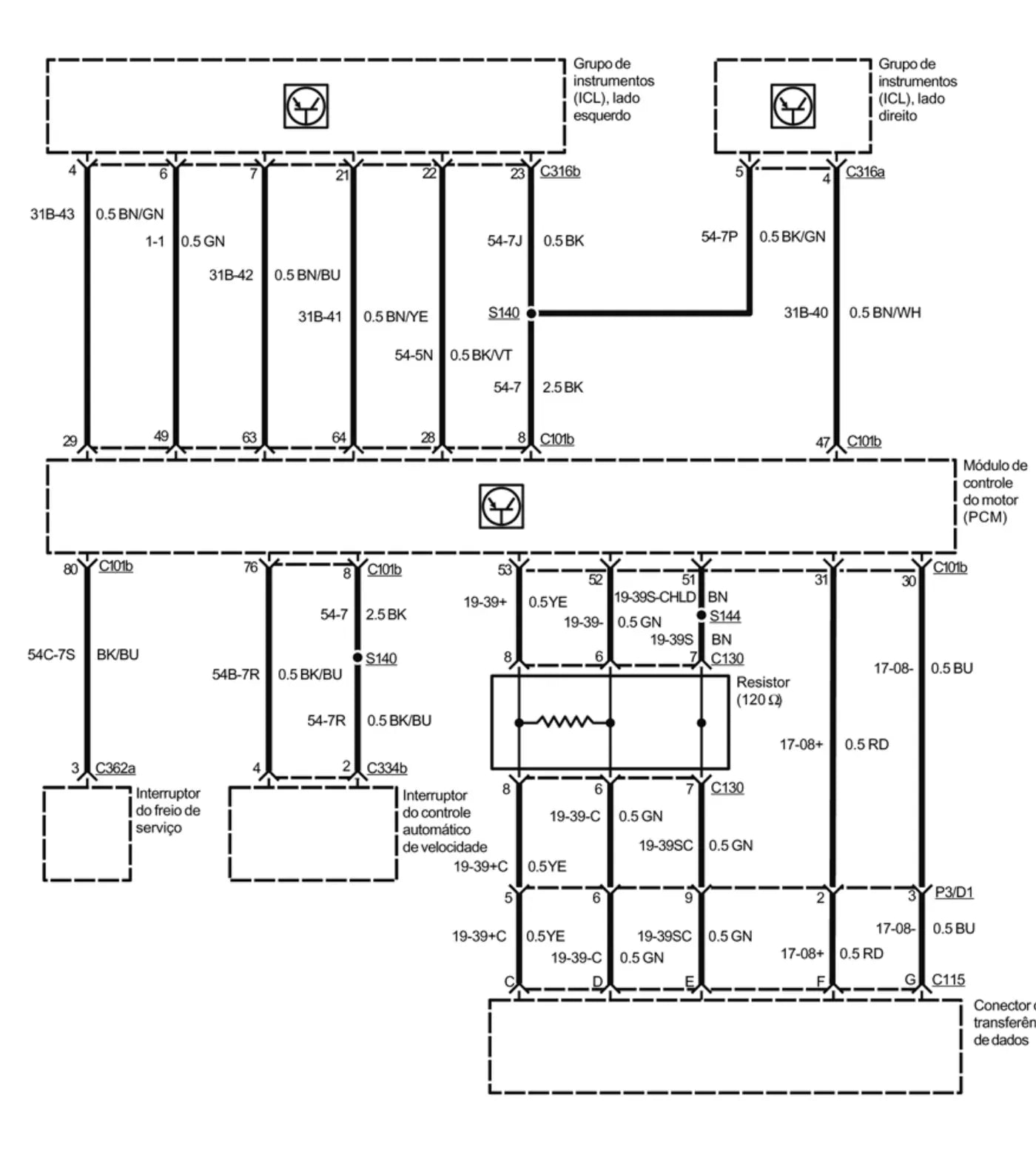 Folha de diagrama elétrico do Ford Cargo C-1317e